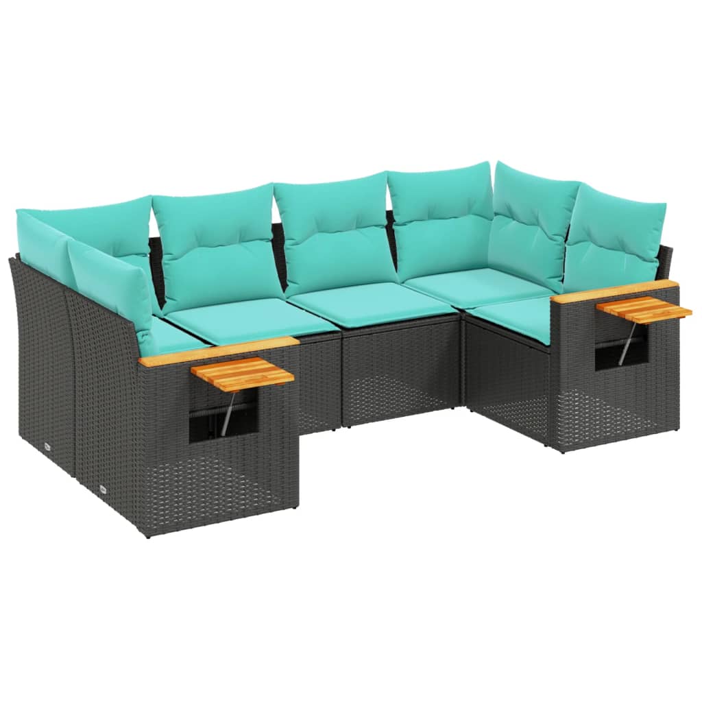 Salon de jardin 6 pcs avec coussins noir résine tressée
