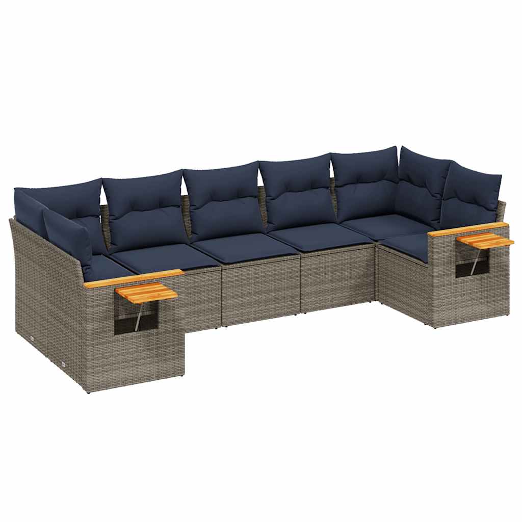 Salon de jardin 7 pcs avec coussins gris résine tressée