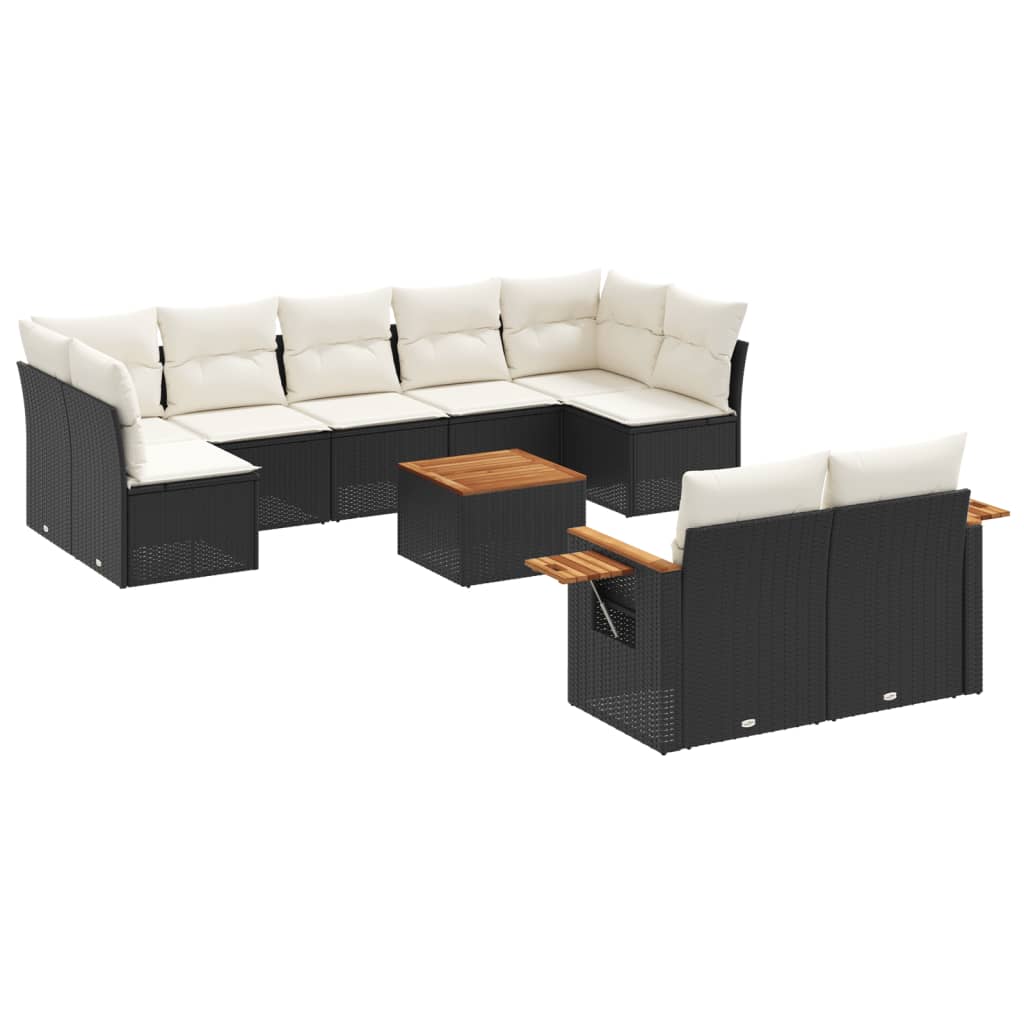 Salon de jardin 10 pcs avec coussins noir résine tressée
