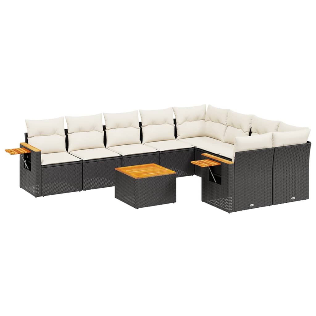 Salon de jardin 10 pcs avec coussins noir résine tressée