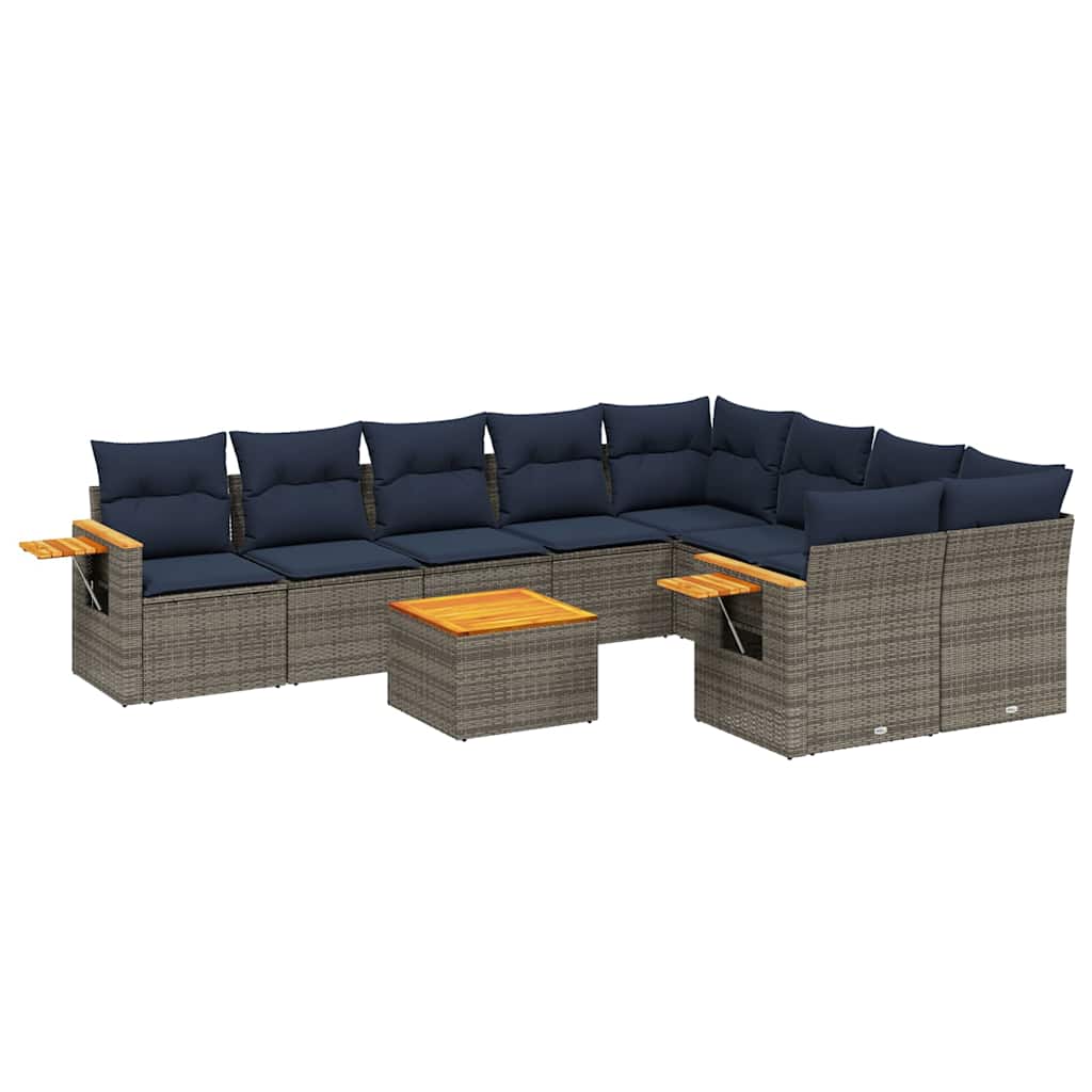 Salon de jardin 10 pcs avec coussins gris résine tressée