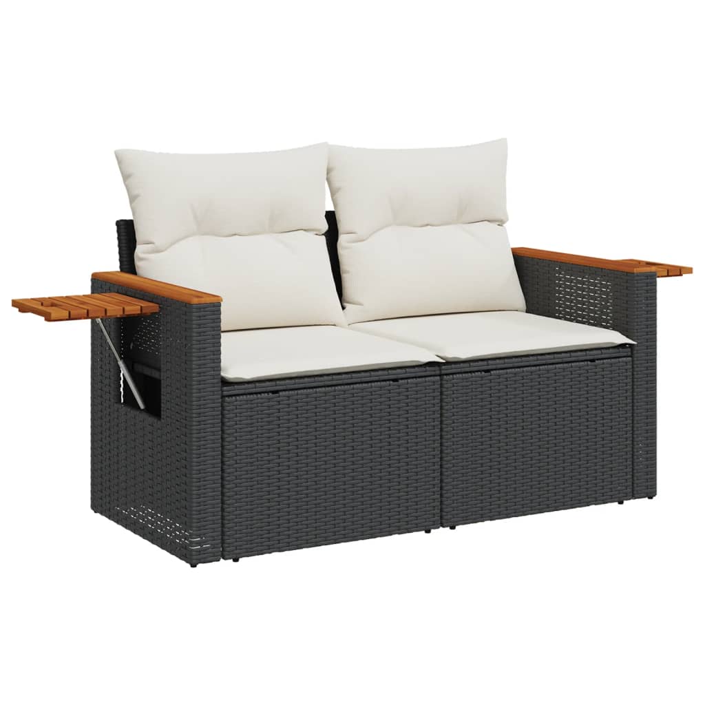Salon de jardin 10 pcs avec coussins noir résine tressée