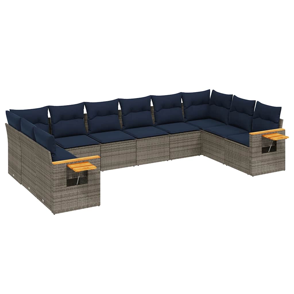 Salon de jardin 10 pcs avec coussins gris résine tressée
