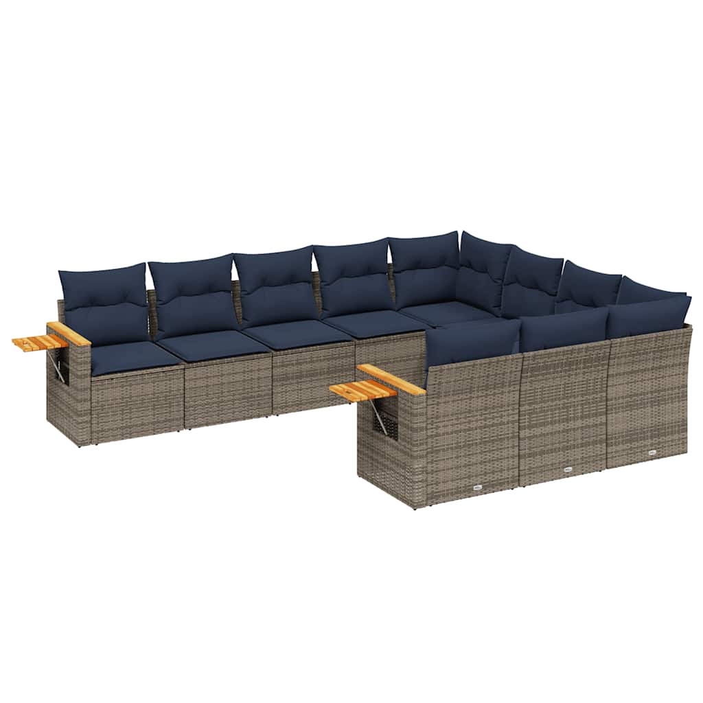 Salon de jardin 10 pcs avec coussins gris résine tressée