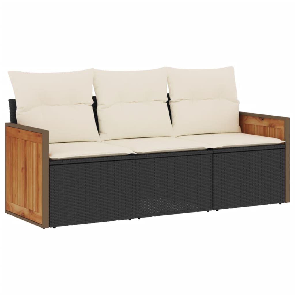 Salon de jardin 3 pcs avec coussins noir résine tressée
