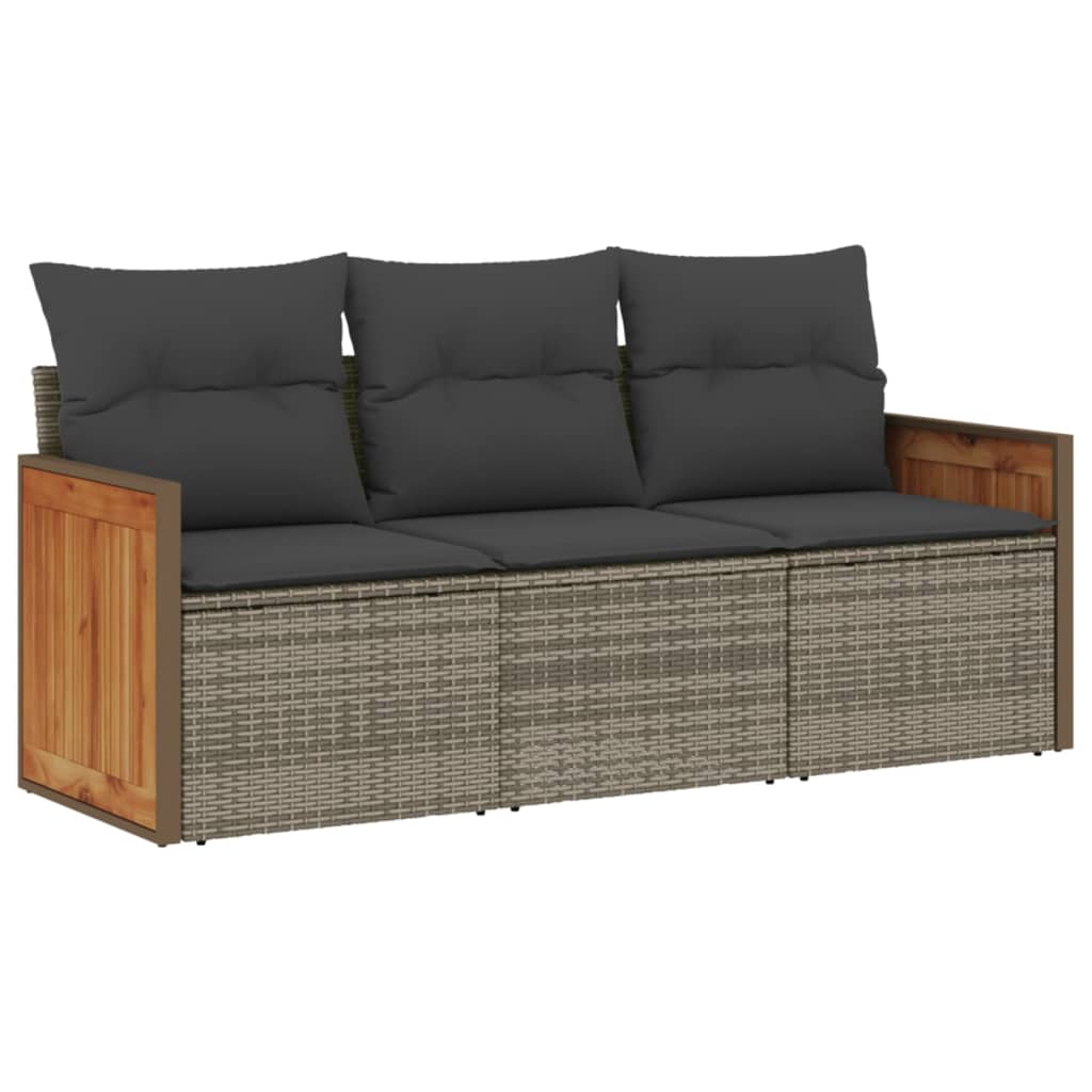 Salon de jardin avec coussins 3 pcs gris résine tressée