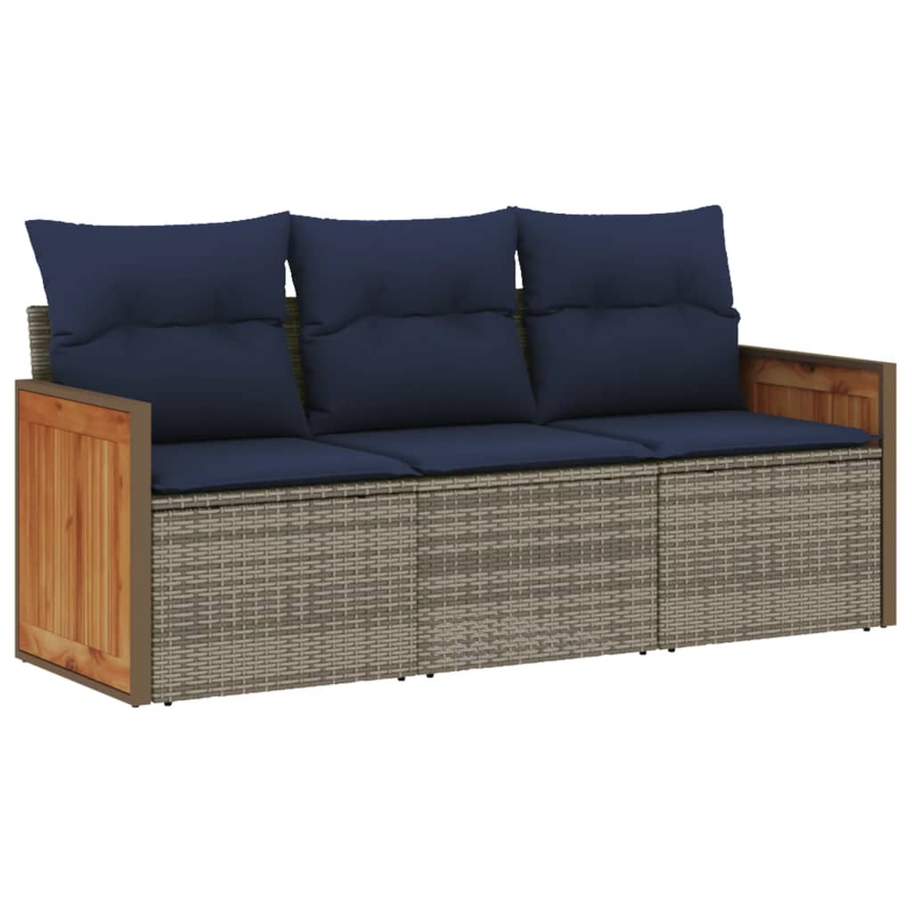 Ensemble de canapé de jardin 3 pcs avec coussins gris résine tressée