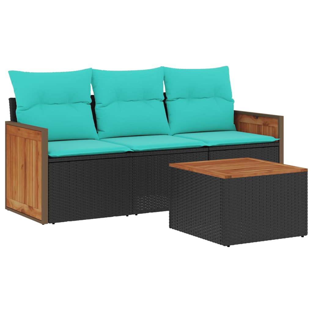 Ensemble de canapé de jardin 4 pcs avec coussins noir résine tressée