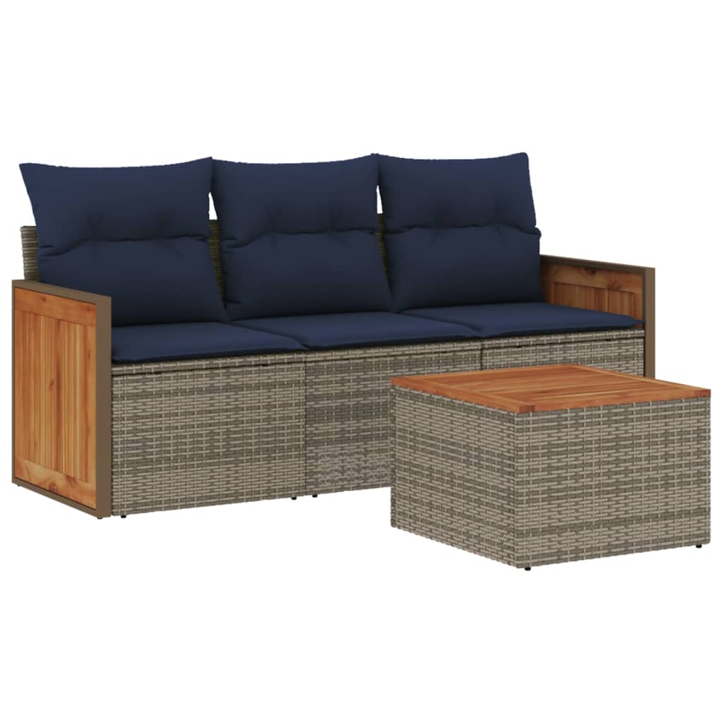 Ensemble de canapé de jardin 4 pcs avec coussins gris résine tressée