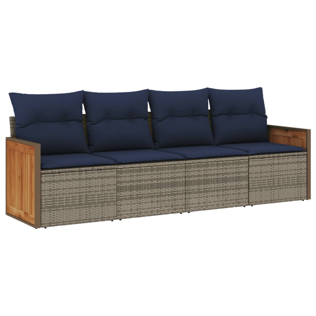 Ensemble de canapé de jardin 4 pcs avec coussins gris résine tressée