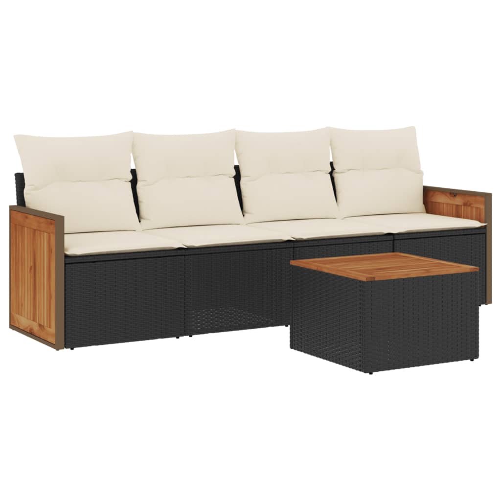 Salon de jardin 5 pcs avec coussins noir résine tressée