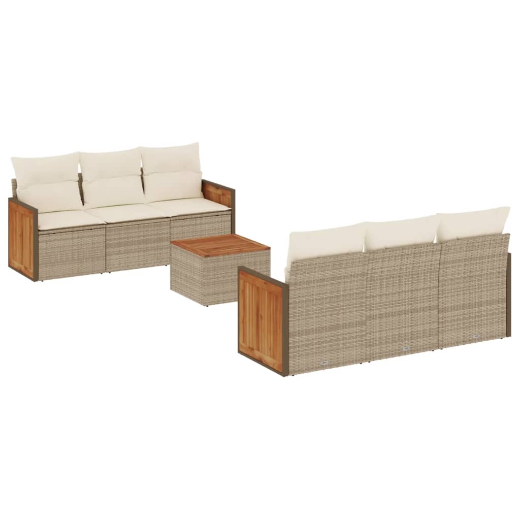 Salon de jardin avec coussins 7 pcs beige résine tressée