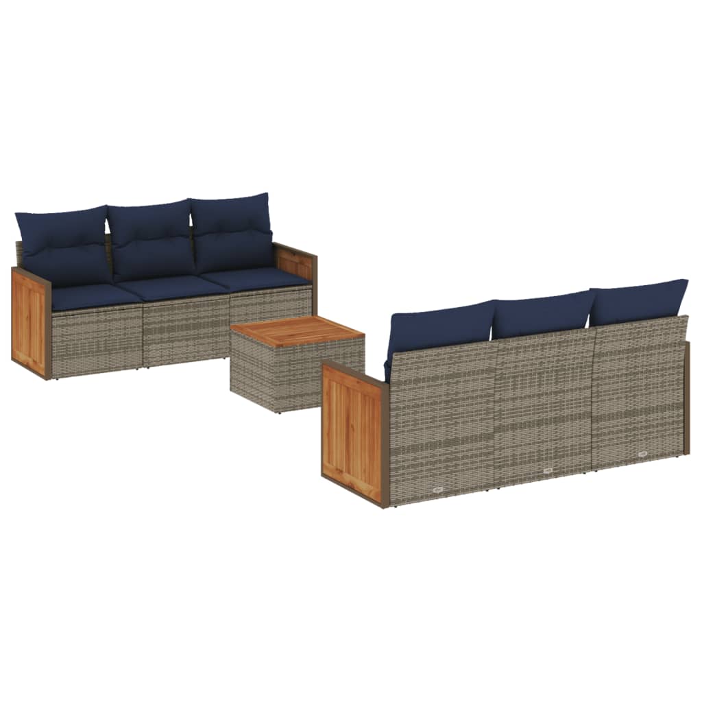 Ensemble de canapé de jardin 7 pcs avec coussins gris résine tressée