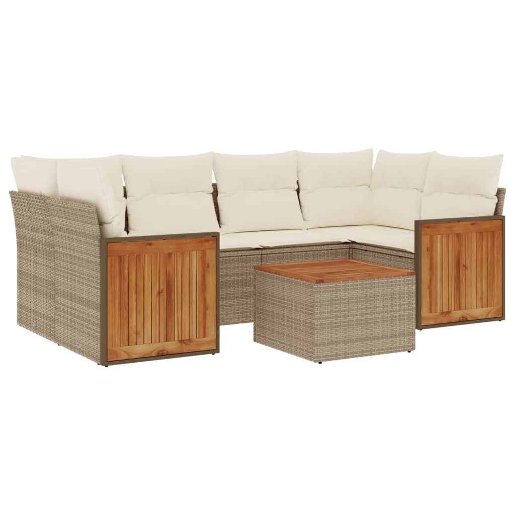 Salon de jardin avec coussins 7 pcs beige résine tressée