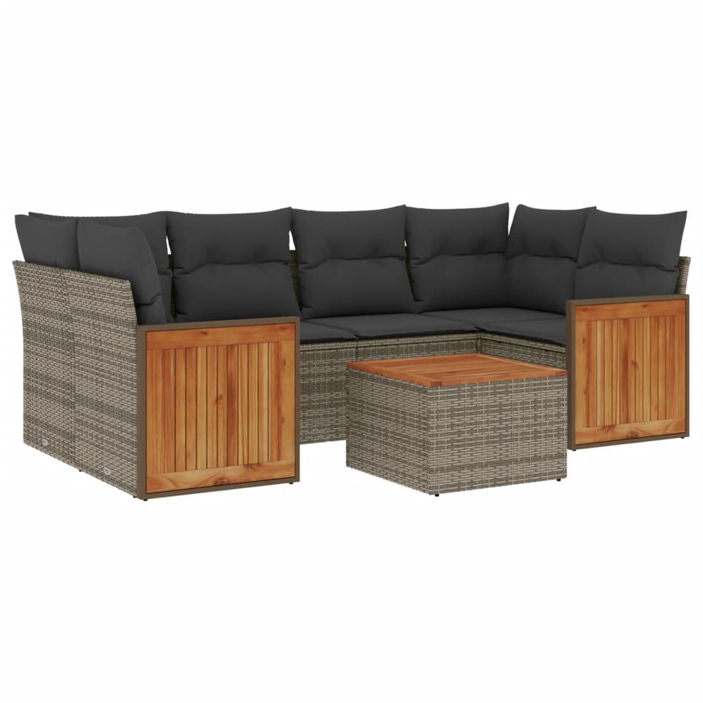 Salon de jardin avec coussins 7 pcs gris résine tressée