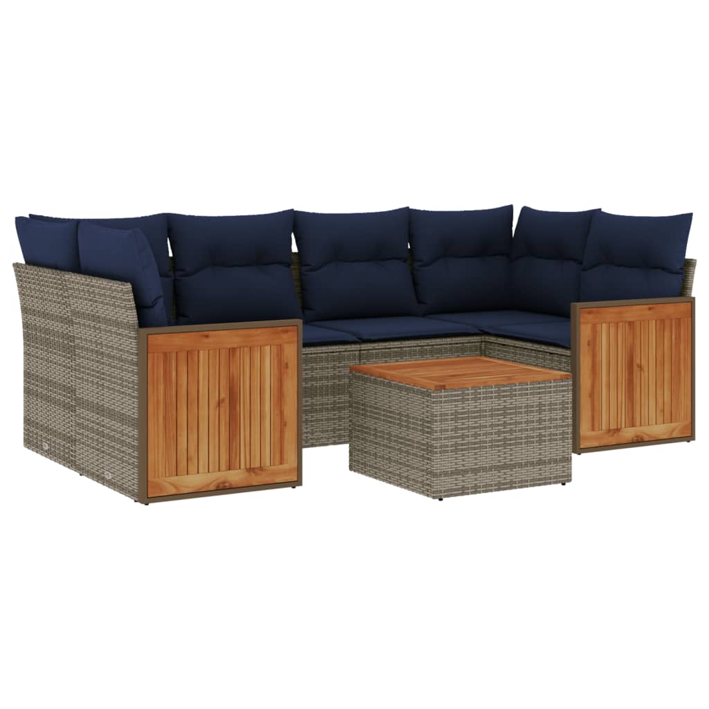 Ensemble de canapé de jardin 7 pcs avec coussins gris résine tressée