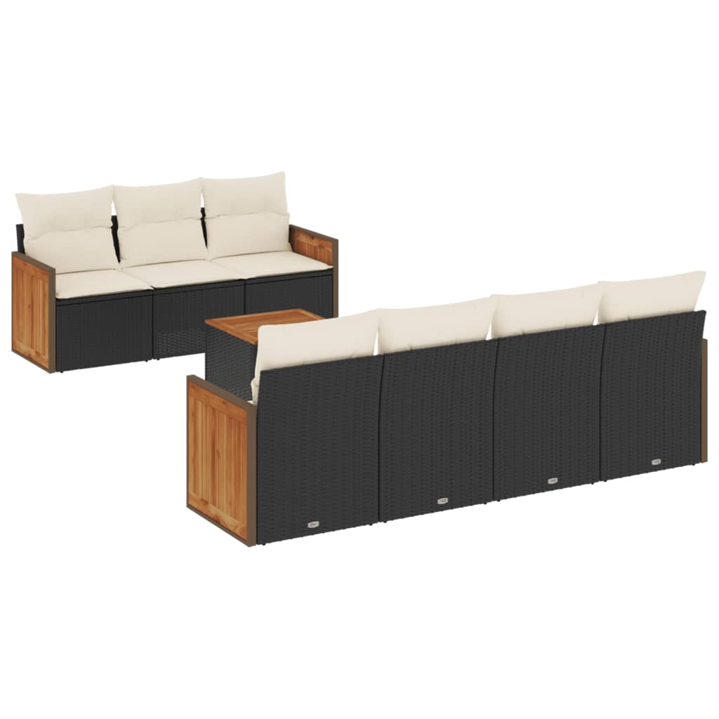 Salon de jardin 8 pcs avec coussins noir résine tressée