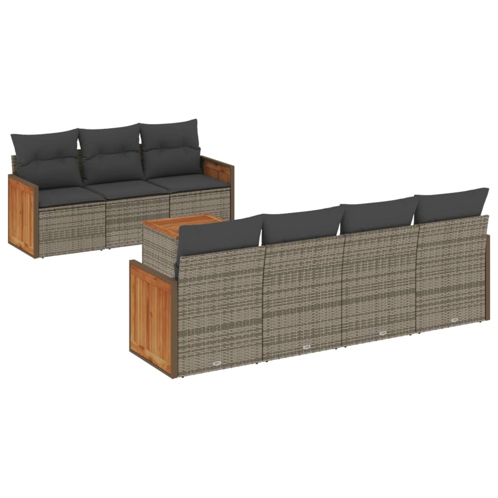 Salon de jardin 8 pcs avec coussins gris résine tressée