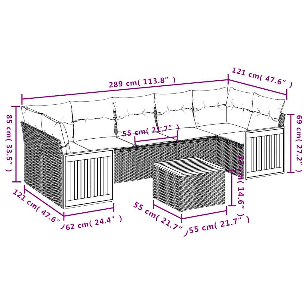 Ensemble de canapé de jardin 8 pcs avec coussins noir résine tressée