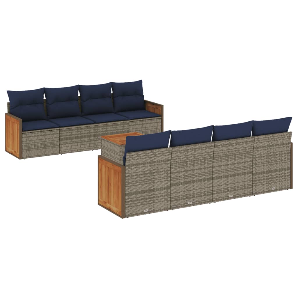 Ensemble de canapé de jardin 9 pcs avec coussins gris résine tressée