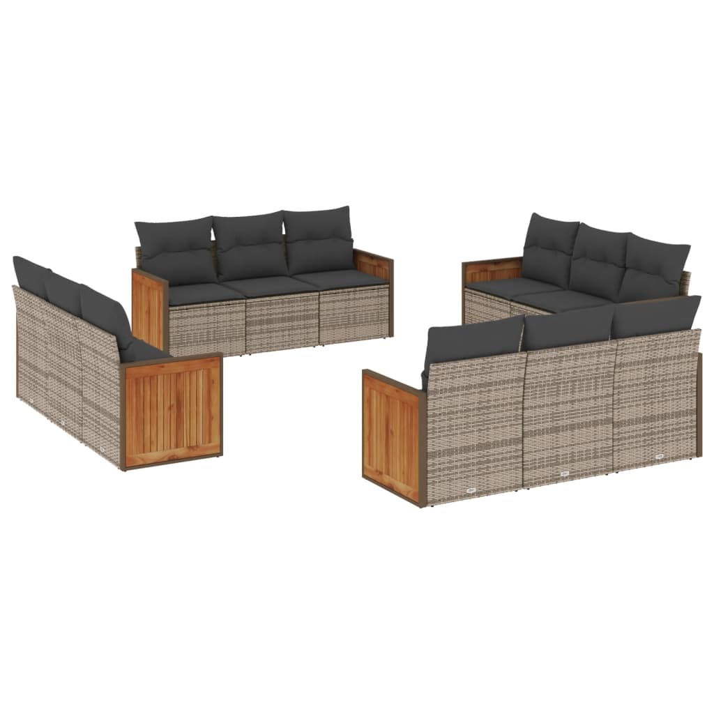 Salon de jardin avec coussins 12 pcs gris résine tressée