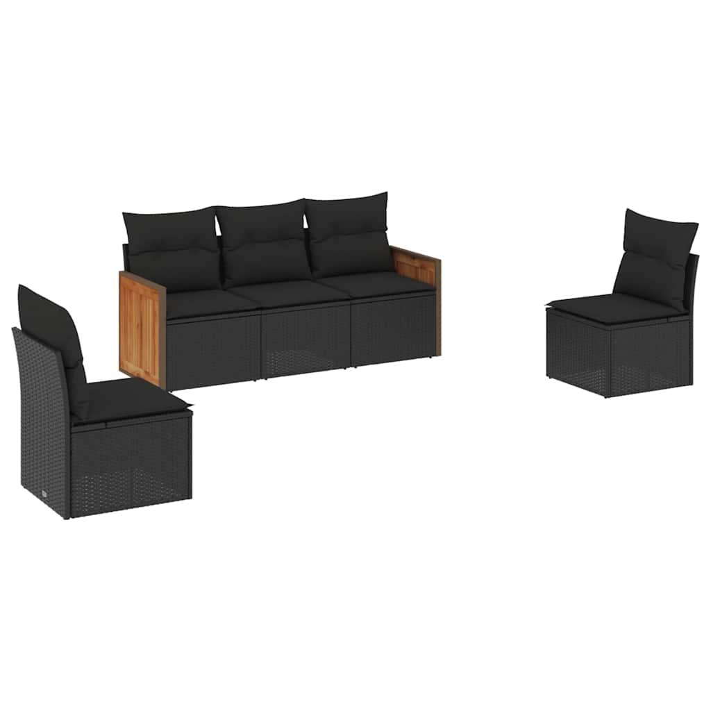 Salon de jardin 5 pcs avec coussins noir résine tressée