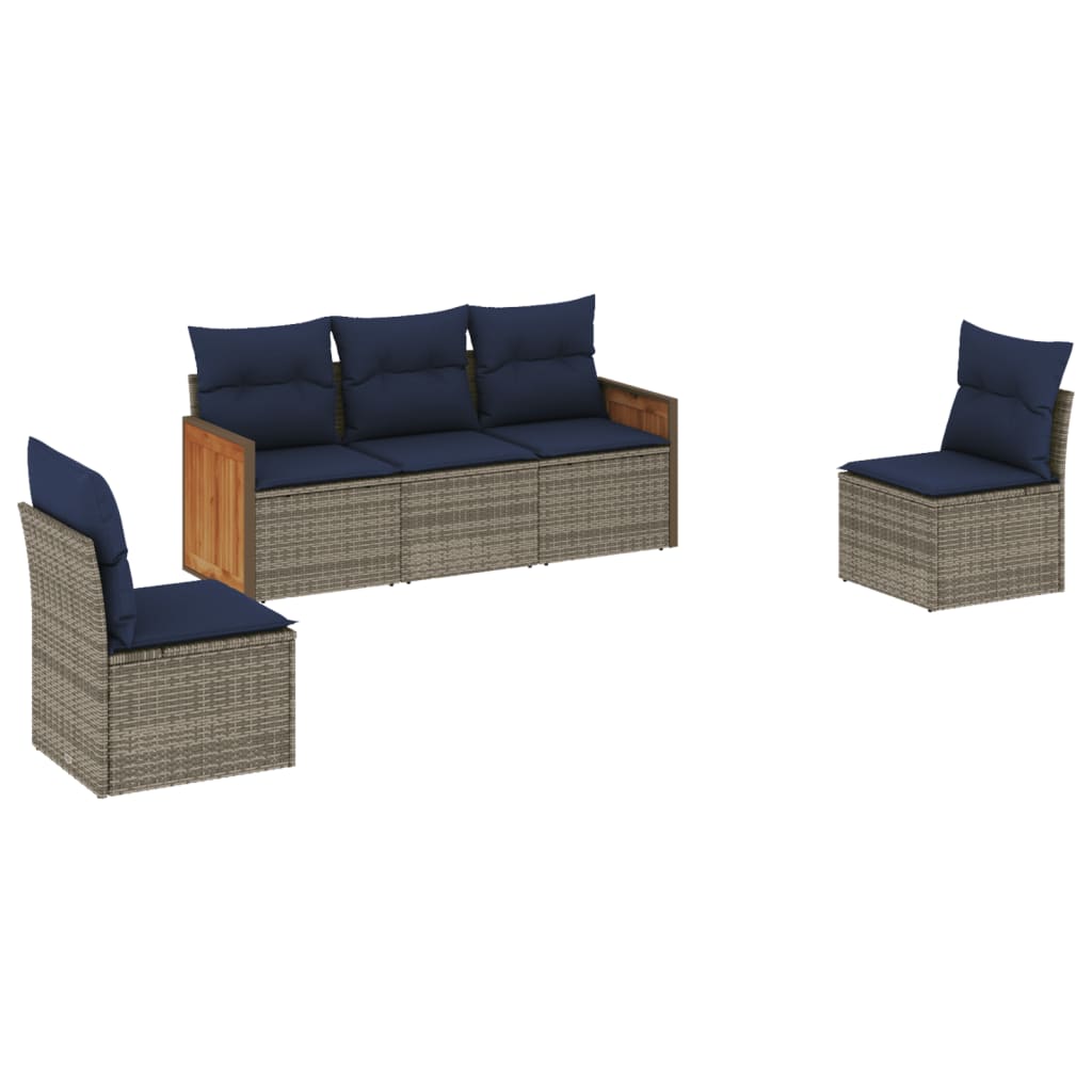 Ensemble de canapé de jardin 5 pcs avec coussins gris résine tressée