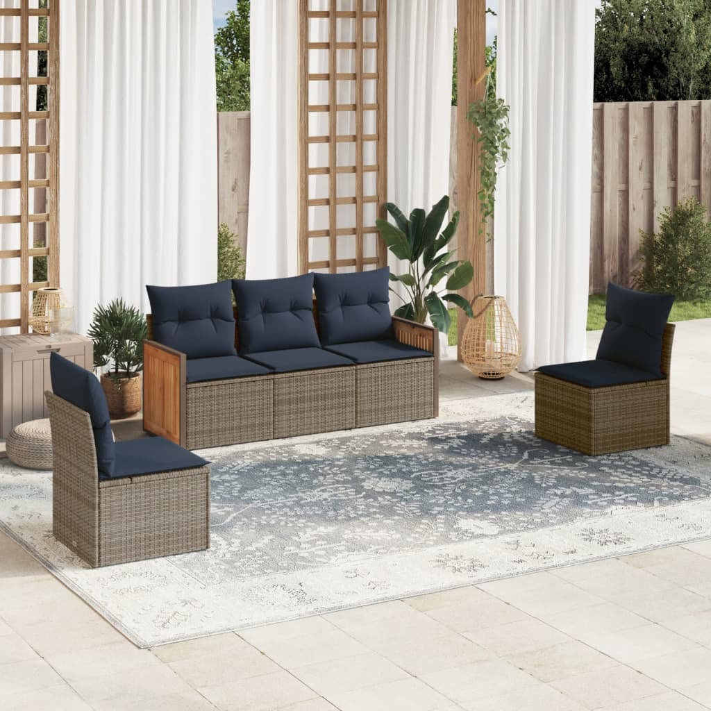 Ensemble de canapé de jardin 5 pcs avec coussins gris résine tressée