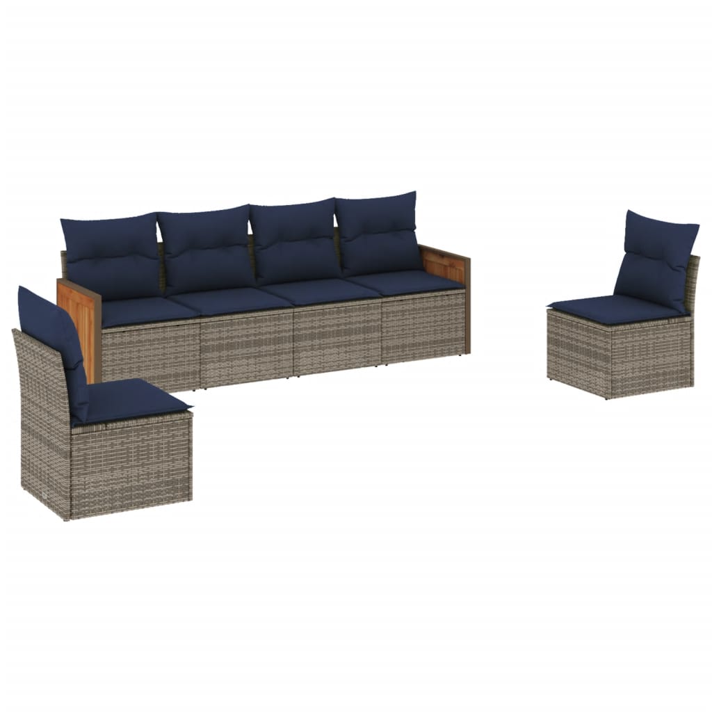Ensemble de canapé de jardin 6 pcs avec coussins gris résine tressée