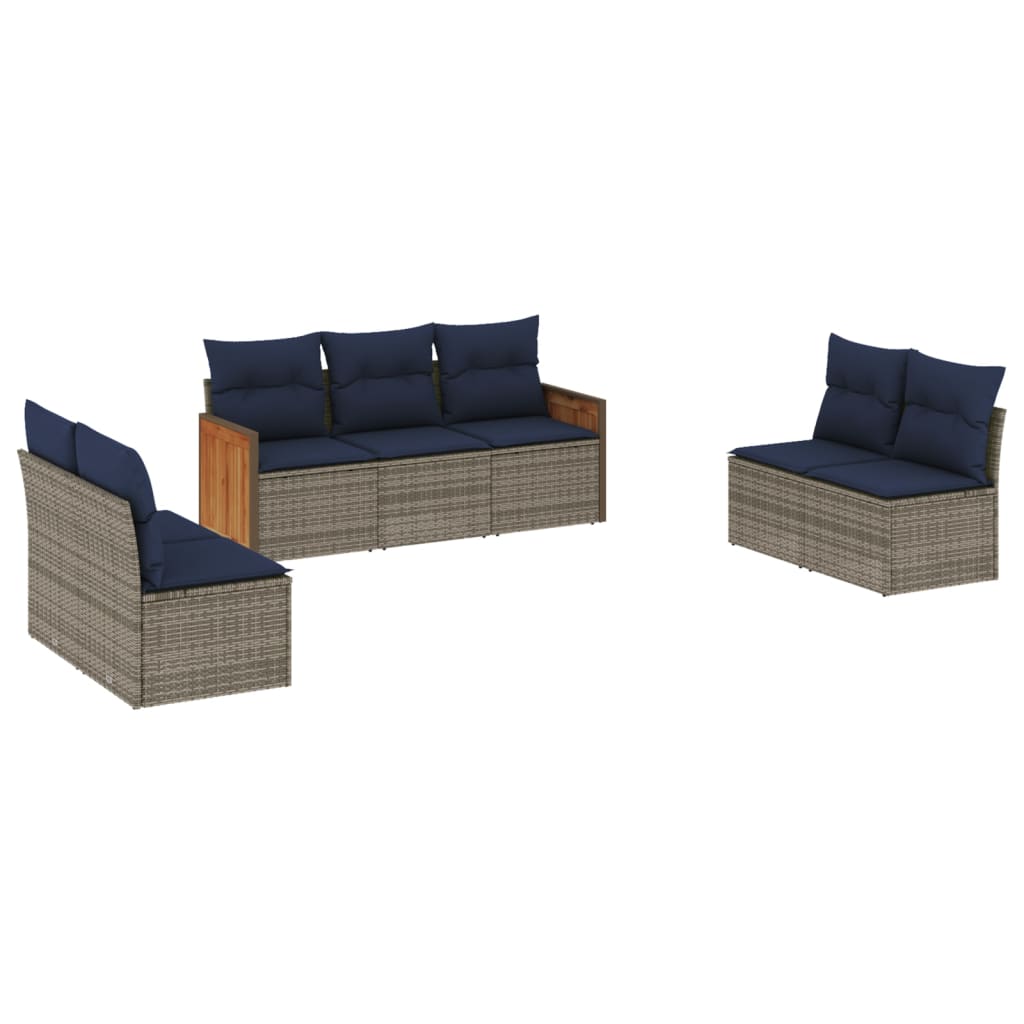 Ensemble de canapé de jardin 7 pcs avec coussins gris résine tressée