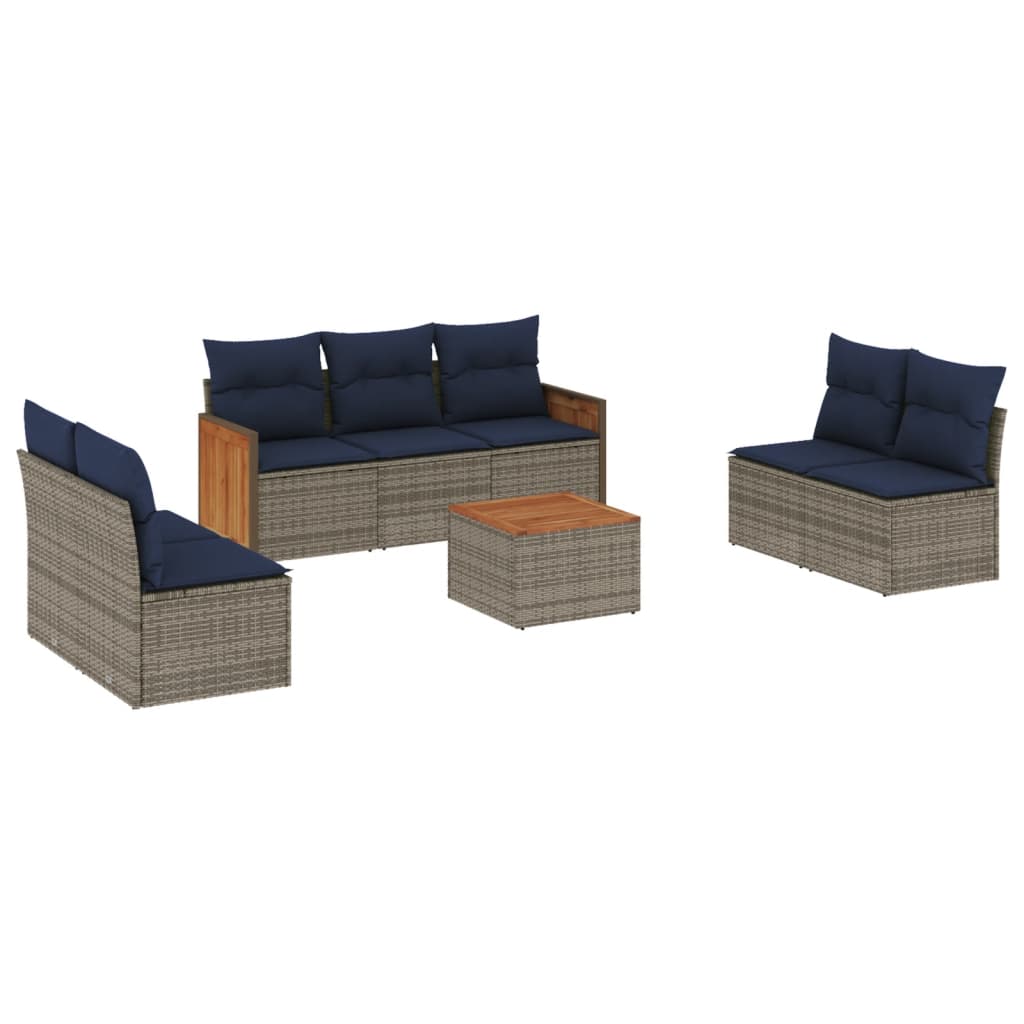 Ensemble de canapé de jardin 8 pcs avec coussins gris résine tressée