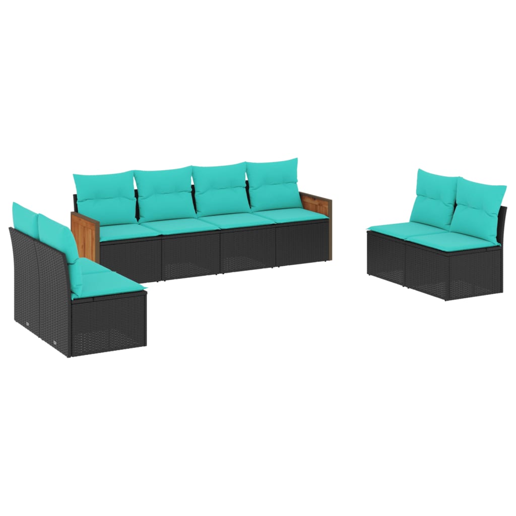 Salon de jardin 8 pcs avec coussins noir résine tressée