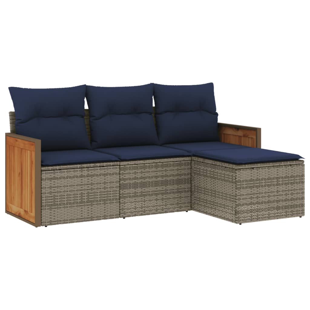 Ensemble de canapé de jardin 4 pcs avec coussins gris résine tressée