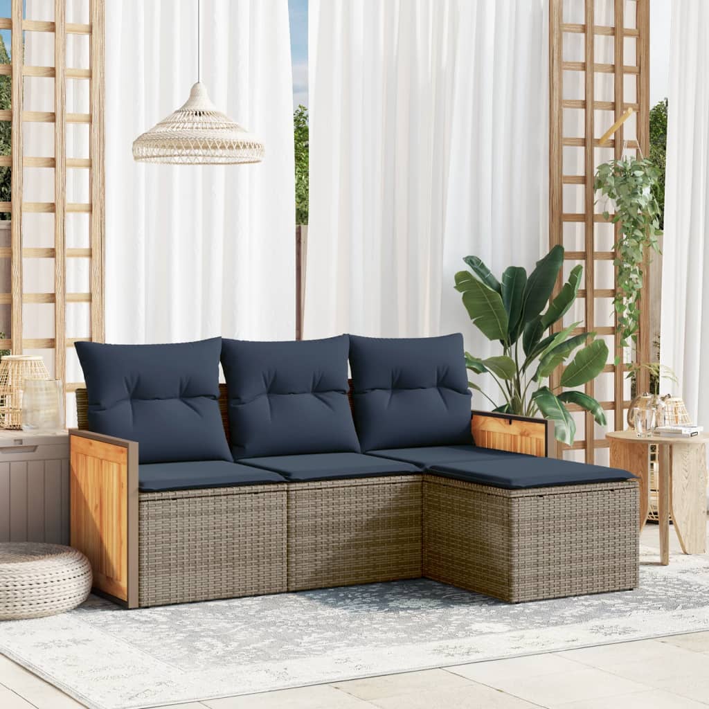 Ensemble de canapé de jardin 4 pcs avec coussins gris résine tressée