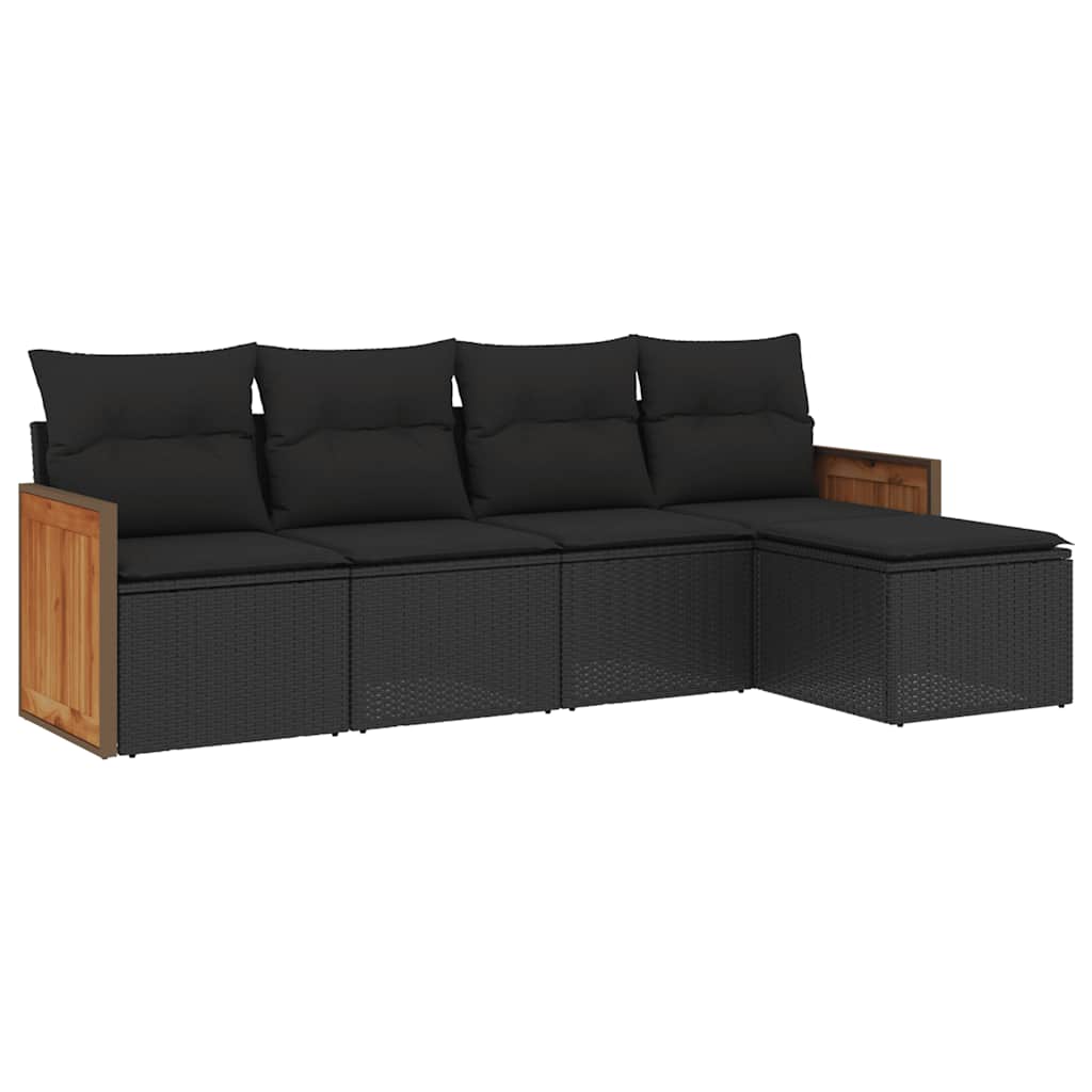 Salon de jardin 5 pcs avec coussins noir résine tressée