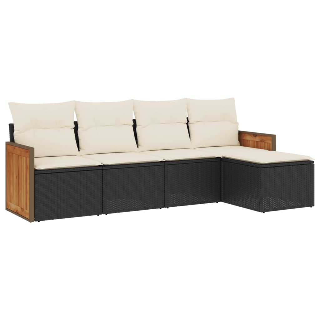 Salon de jardin 5 pcs avec coussins noir résine tressée