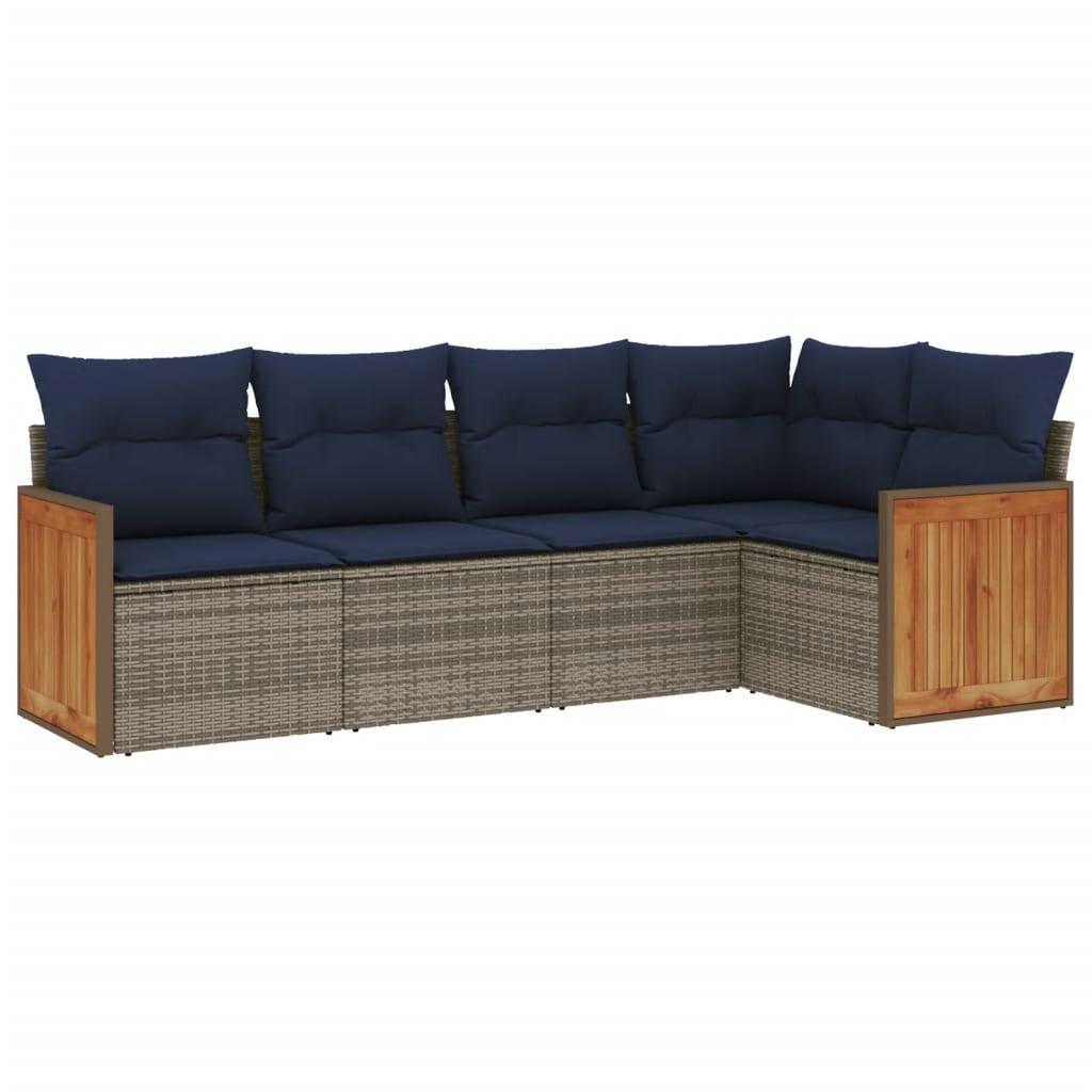 Ensemble de canapé de jardin 5 pcs avec coussins gris résine tressée