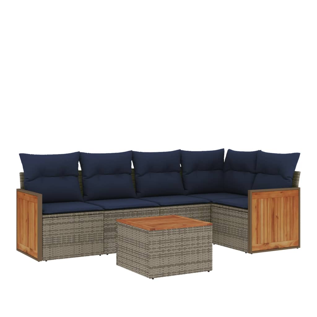 Ensemble de canapé de jardin 6 pcs avec coussins gris résine tressée