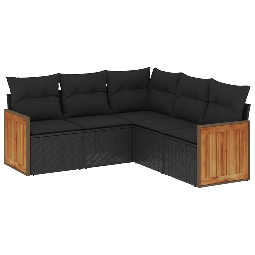Salon de jardin 5 pcs avec coussins noir résine tressée