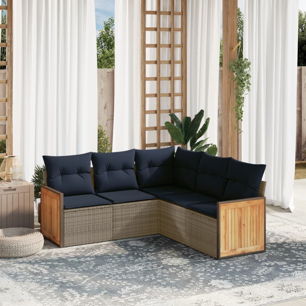 Ensemble de canapé de jardin 5 pcs avec coussins gris résine tressée