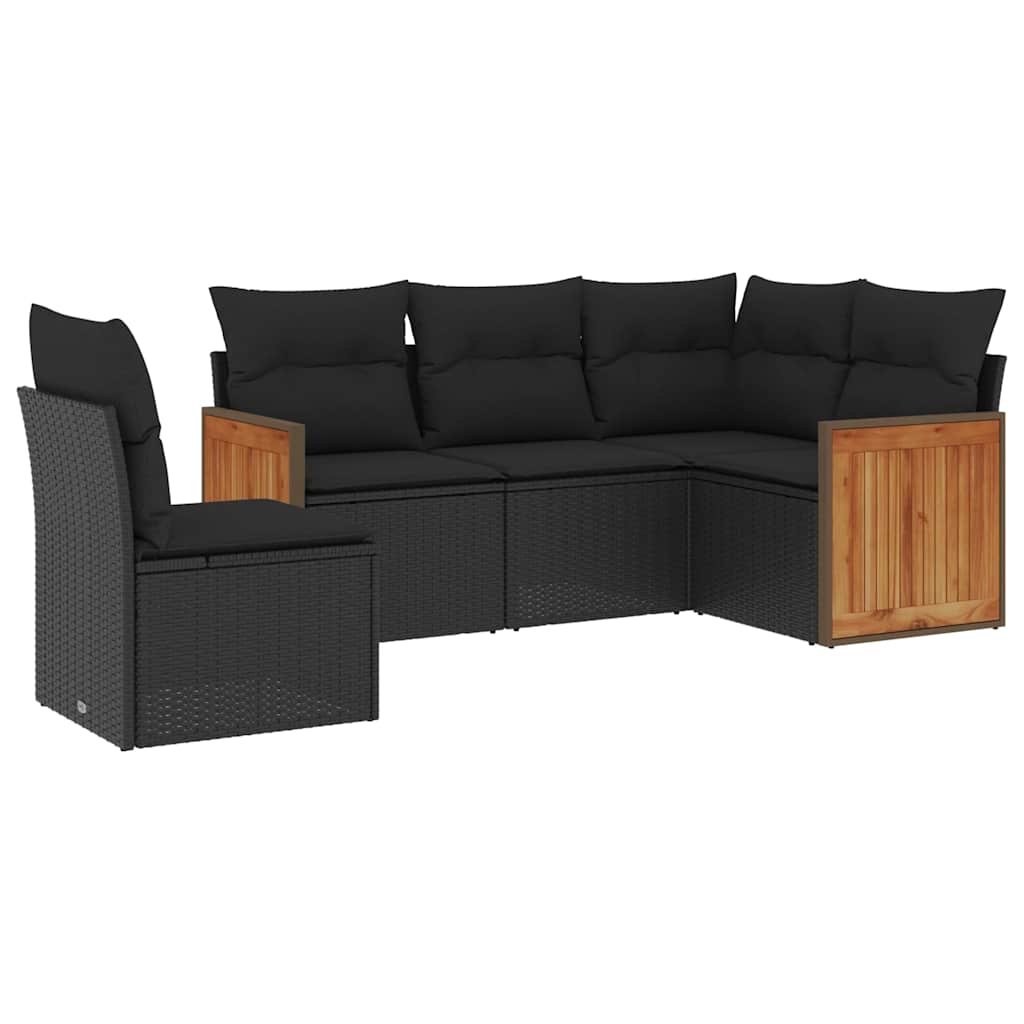 Salon de jardin 5 pcs avec coussins noir résine tressée