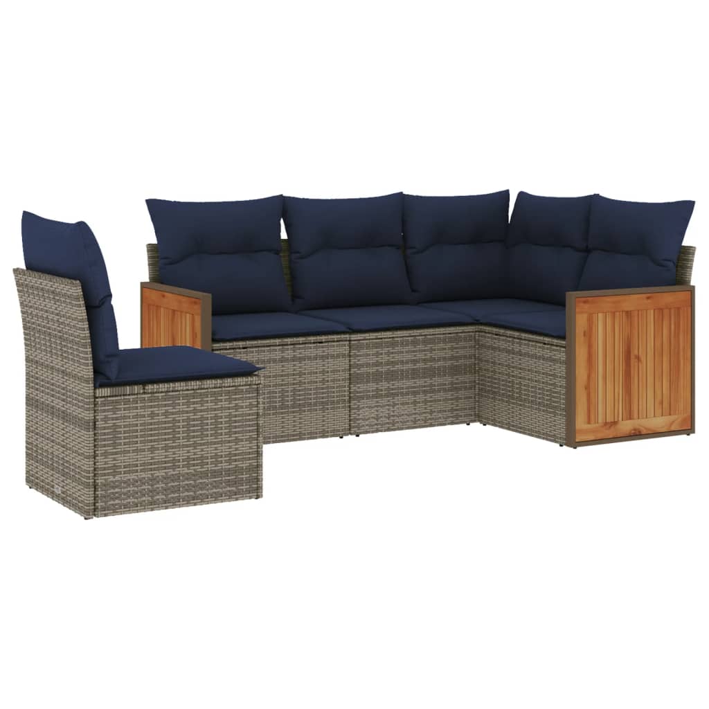 Ensemble de canapé de jardin 5 pcs avec coussins gris résine tressée