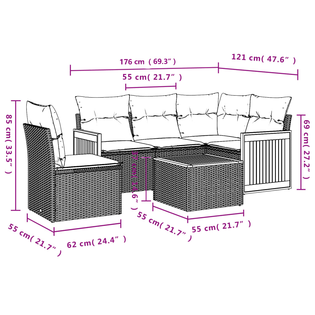 Salon de jardin avec coussins 6 pcs beige résine tressée