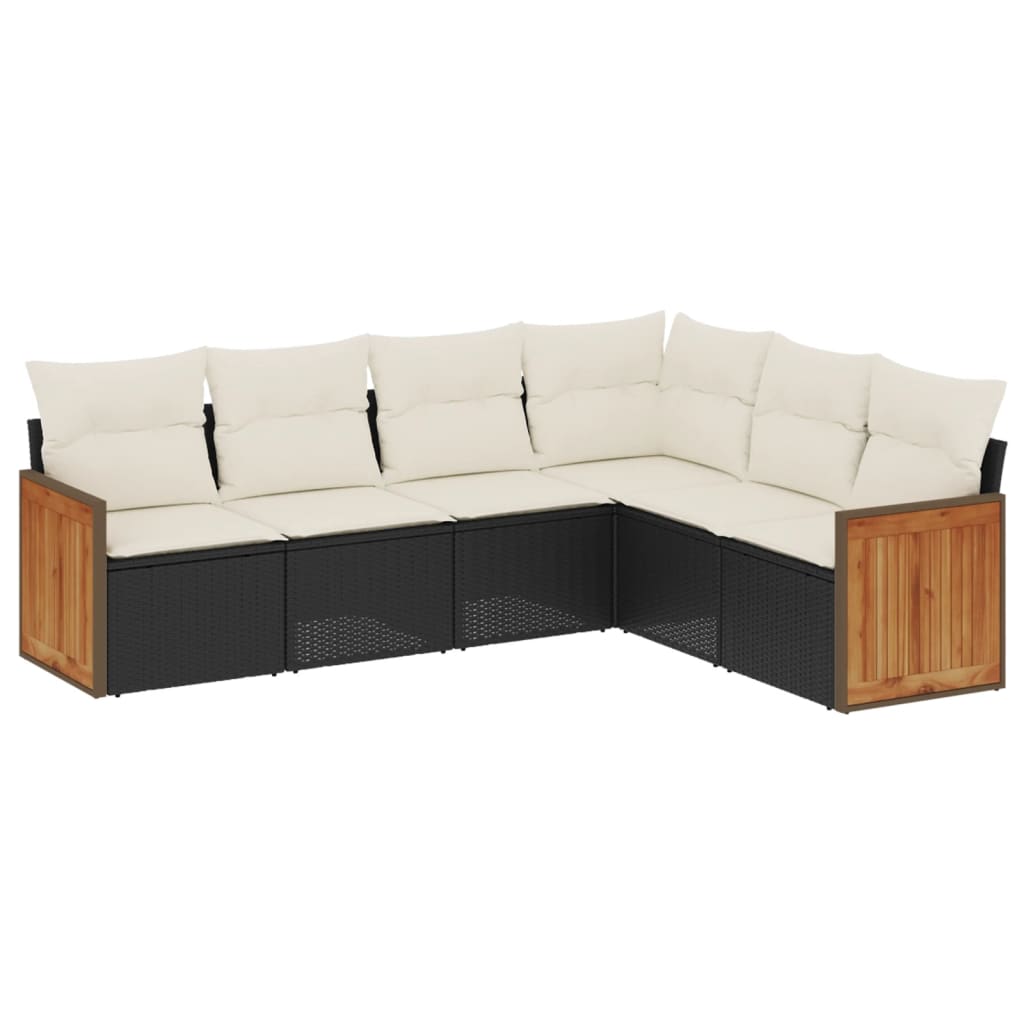 Salon de jardin 6 pcs avec coussins noir résine tressée