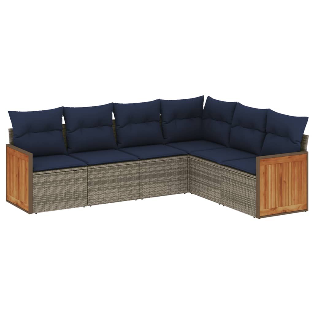 Ensemble de canapé de jardin 6 pcs avec coussins gris résine tressée