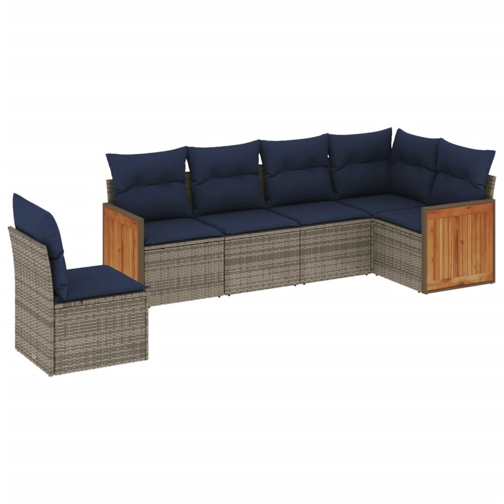 Ensemble de canapé de jardin 6 pcs avec coussins gris résine tressée