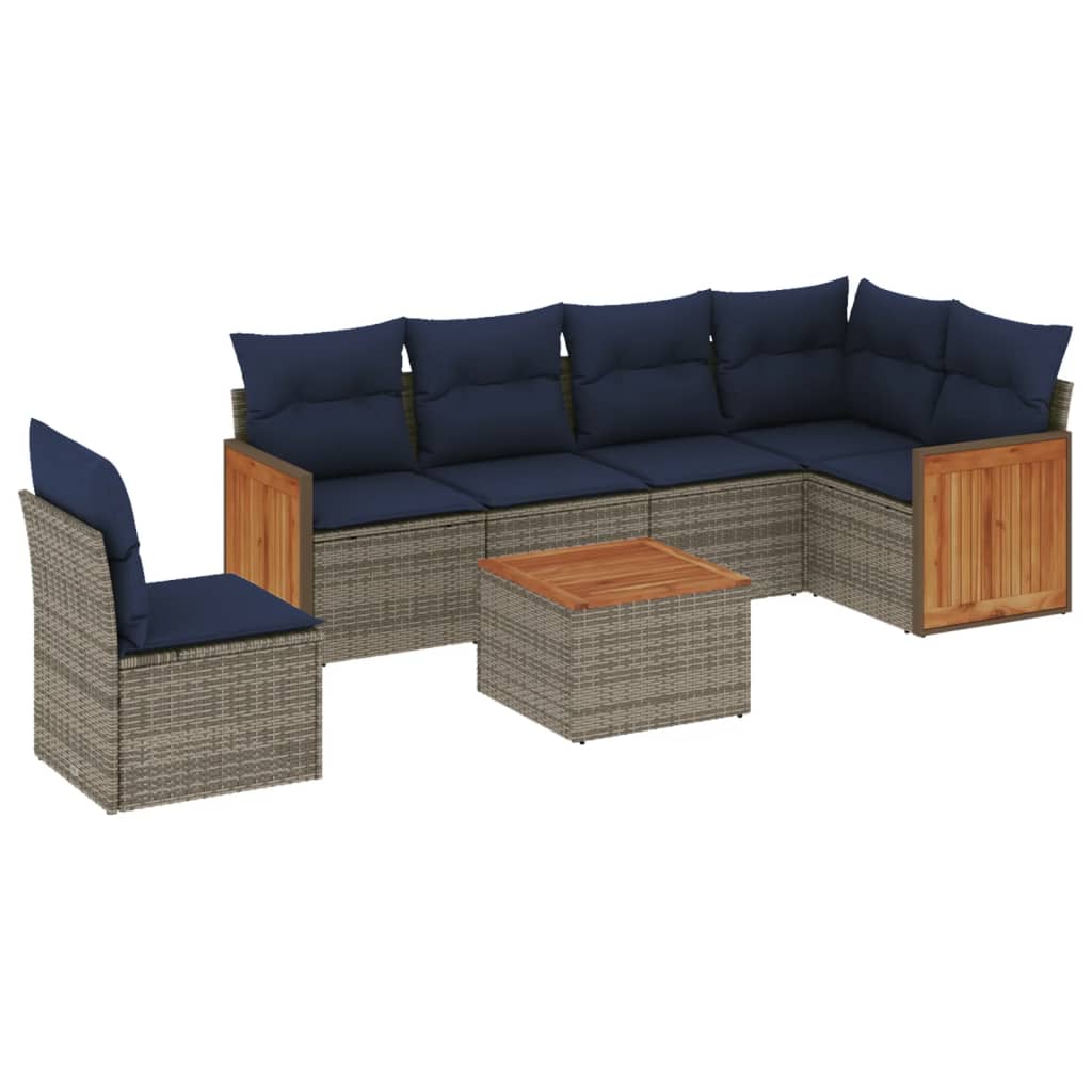 Ensemble de canapé de jardin 7 pcs avec coussins gris résine tressée
