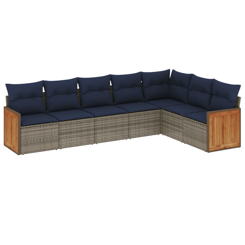 Ensemble de canapé de jardin 7 pcs avec coussins gris résine tressée