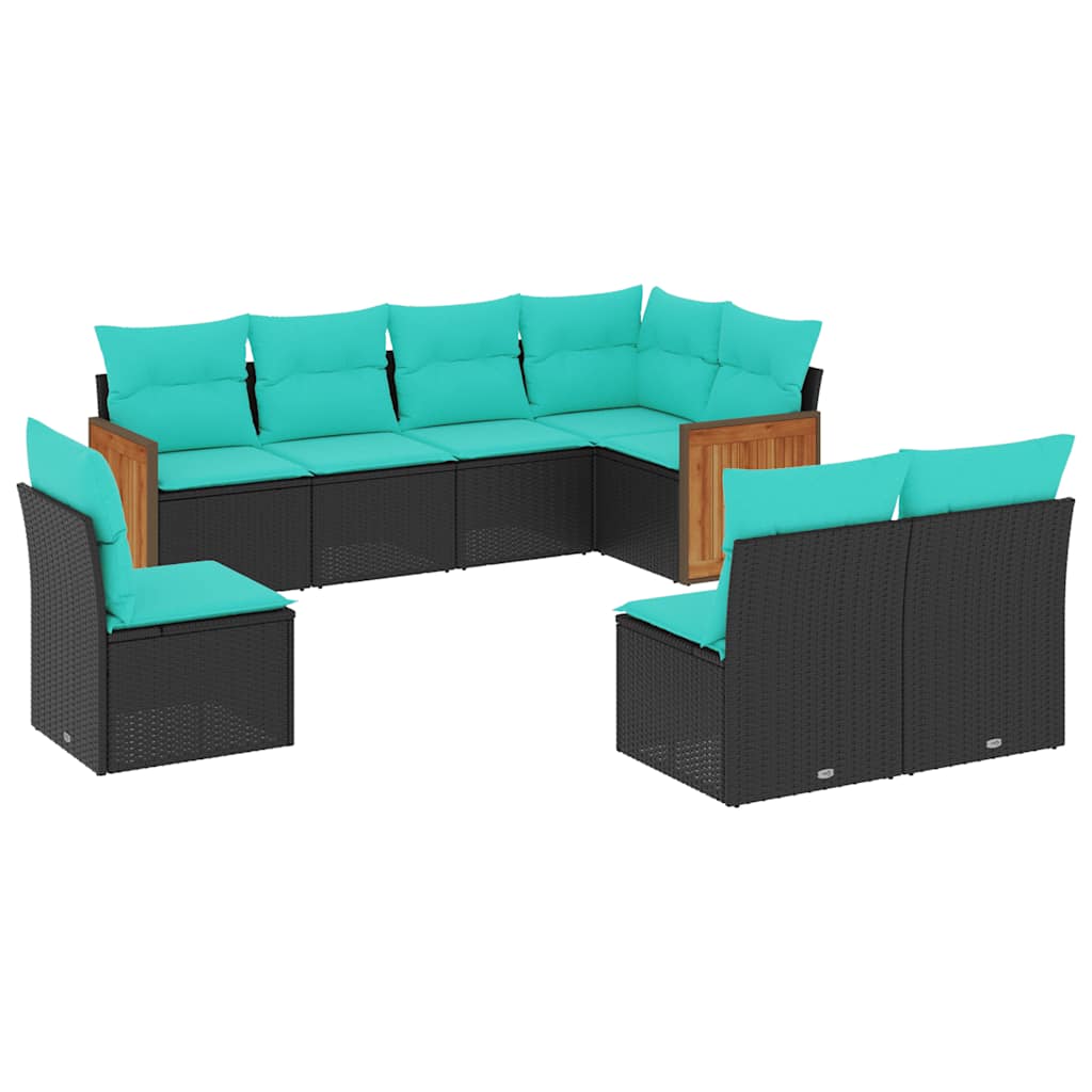 Salon de jardin 8 pcs avec coussins noir résine tressée