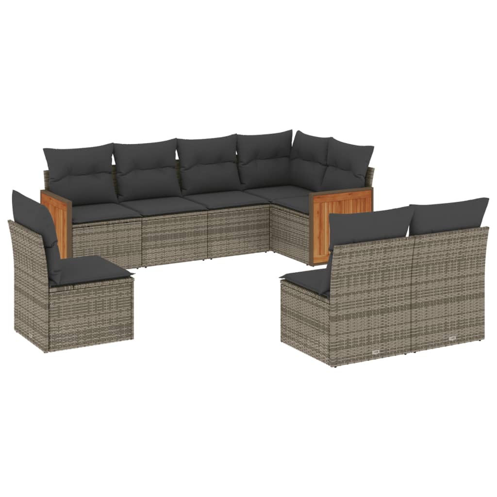 Salon de jardin 8 pcs avec coussins gris résine tressée